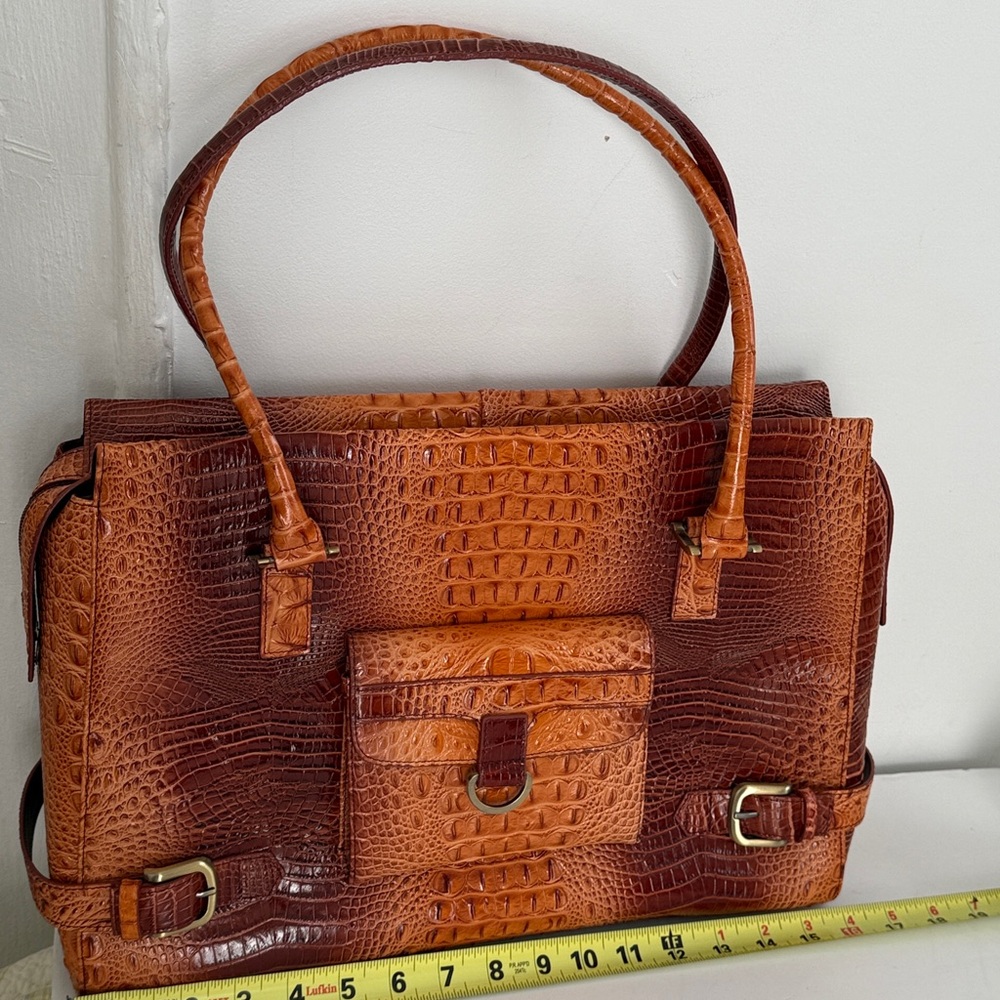 CHARLIE  LAPSON Elegant Brown Crocodile Pattern Handbag